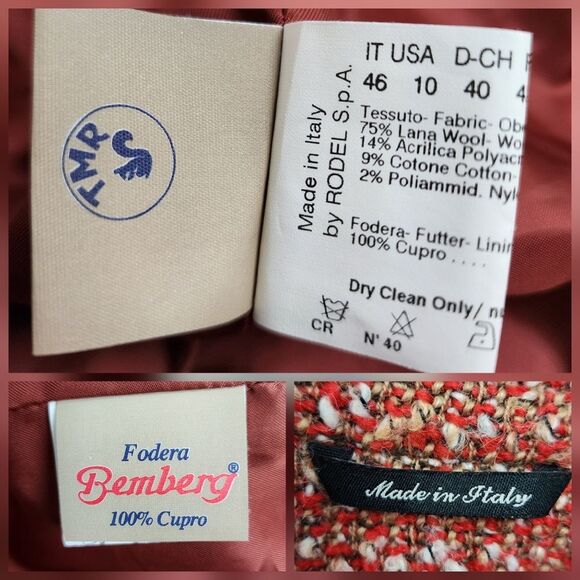 Rodel Spa Italy Wool Blend Coat Red White Cream Fall Winter Size 10 - Picture 2 of 16